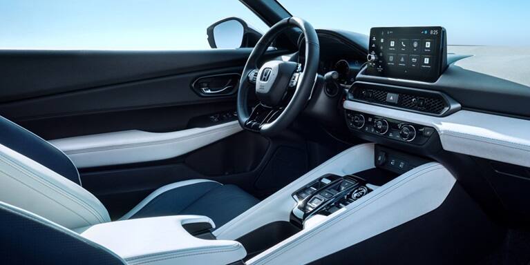 2027 Honda Prelude White interior cabin, passenger point of view (exhilarating hybrid coupe).