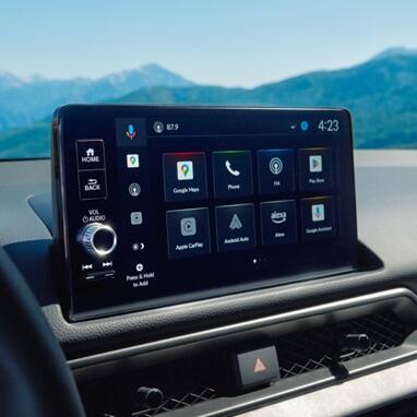 2027 Honda Prelude touch-screen detail with Google built-in (exhilarating hybrid coupe).
