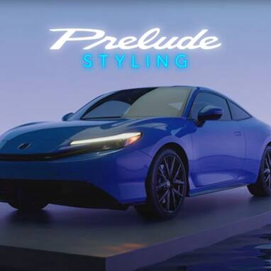 2027 Honda Prelude static 3/4 front view (exhilarating hybrid coupe).